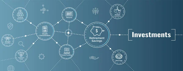 Inversión Jubilación Ingresos Por Dividendos Fondo Mutuo Icono Ira Set — Archivo Imágenes Vectoriales