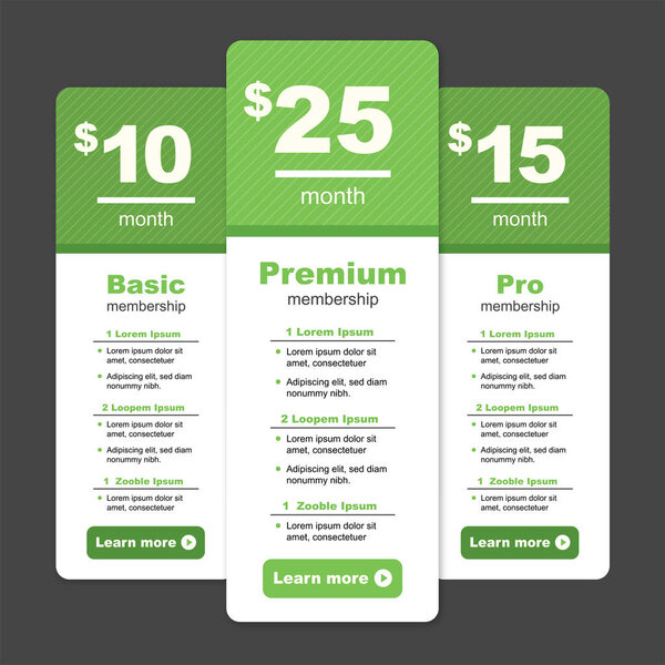 Premium Pricing & Membership Graphic with Different Options and Plans