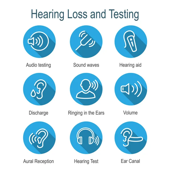 Hearing Aid or loss w Sound Wave Images Set — Stock Vector