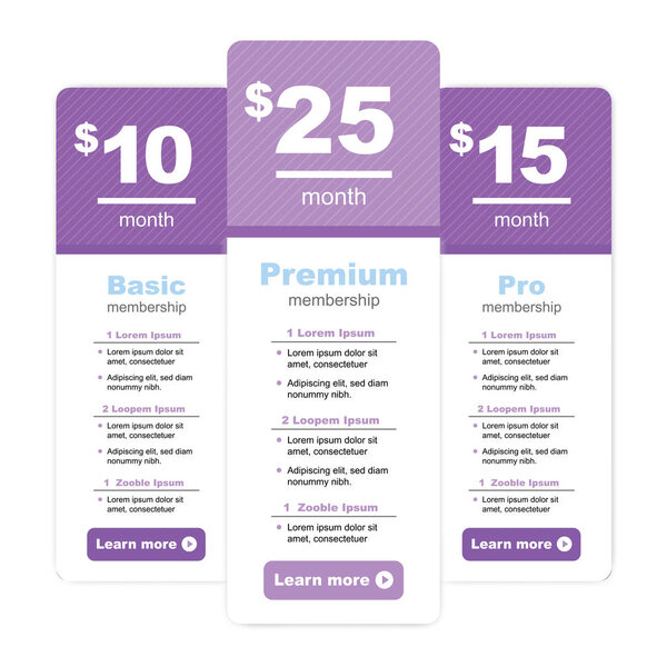 Premium Pricing & Membership Graphic with Different Options and Plans