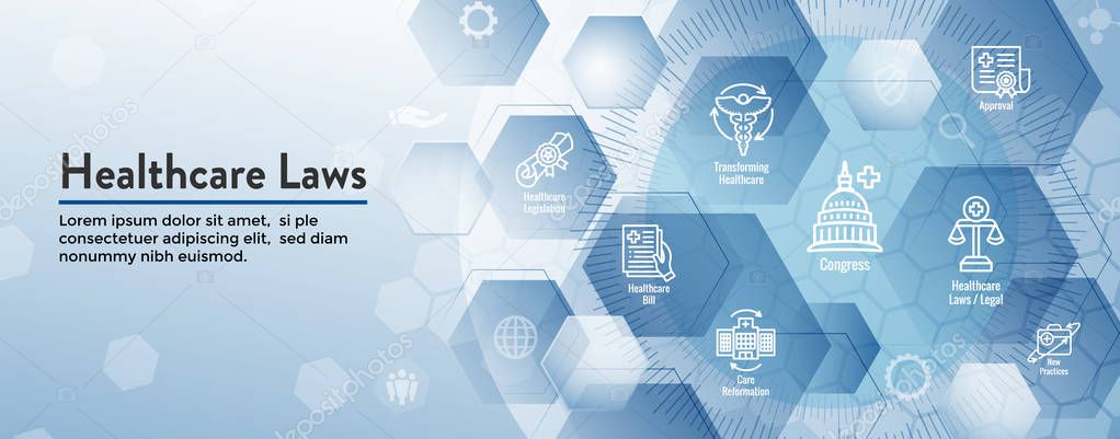 Health Laws and Legal icon set | various aspects of the legal system