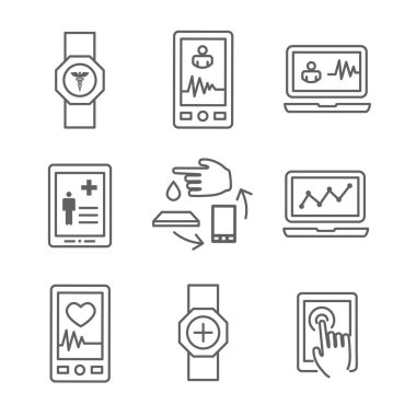 Dijital sağlık Icon Set giyilebilir teknoloji Web başlık Bann ile