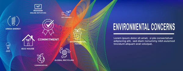 Milieuoverwegingen pictogrammen web header banner met groene energie — Stockvector