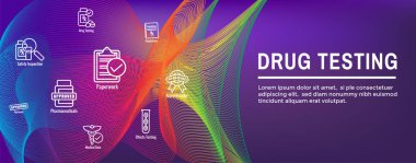 Uyuşturucu testi ve işlem Web Header Banner w Icon Set
