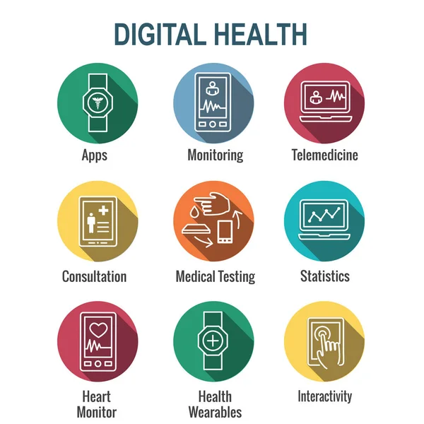 数字健康图标集与可穿戴技术网页标题班 — 图库矢量图片