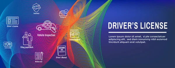 Conjunto de ícones de teste e licença de drivers e - Web Header Banner —  Vetores de Stock