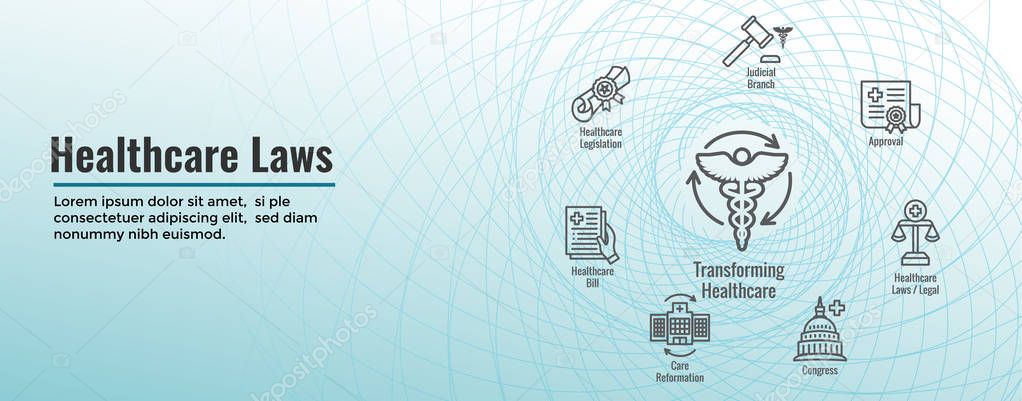 Health Laws and Legal icon set | various aspects of the legal system