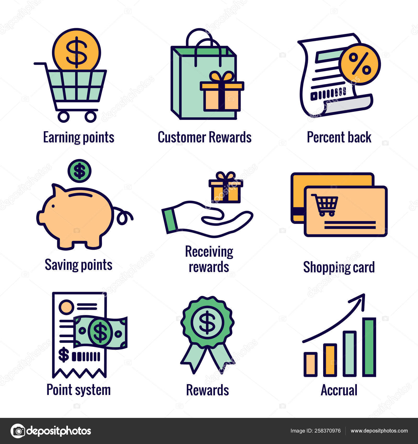 Customer Rewards Icon Set Shopping Bag And Discount Images