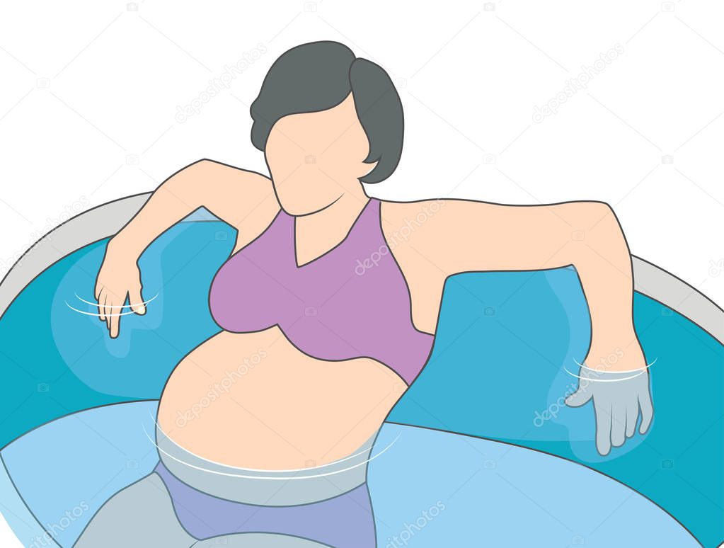 Pregnant mother in a pool preparing for water birth