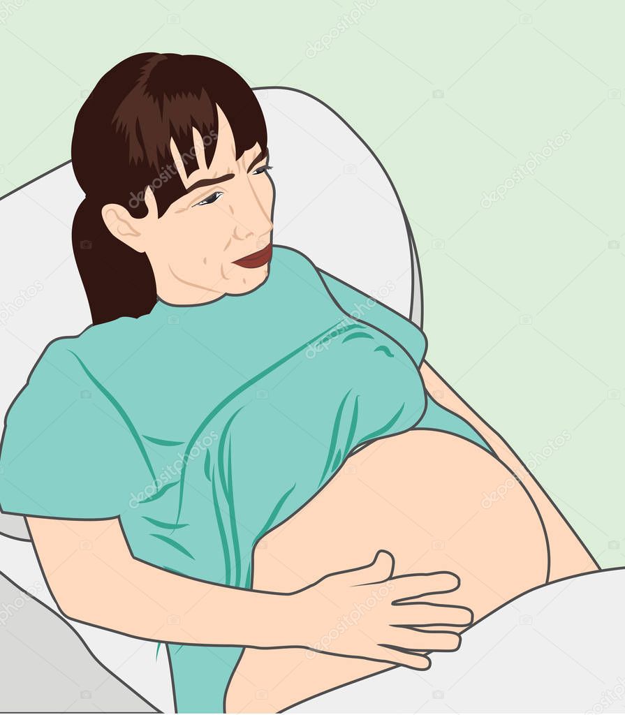 Pregnancy labor position w reclining and pushing woman