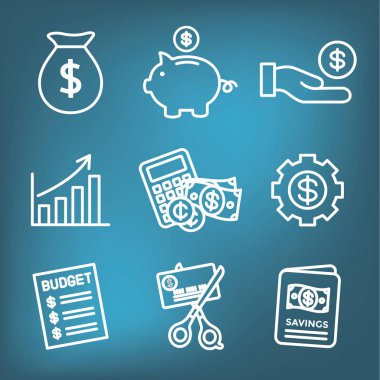Personal Finance & Responsibility Icon Set with Money, Saving, &