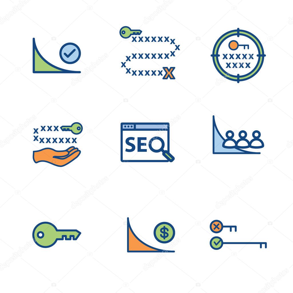 SEO Strategy - Search engine optimization concept - keywords, et