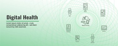 Dijital sağlık Icon Set giyilebilir teknoloji Web başlık Bann ile