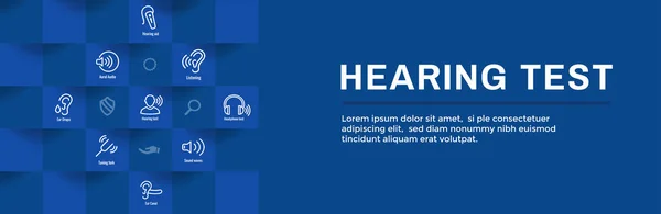聴力検査 Web ヘッダーバナー-音波画像セット — ストックベクタ