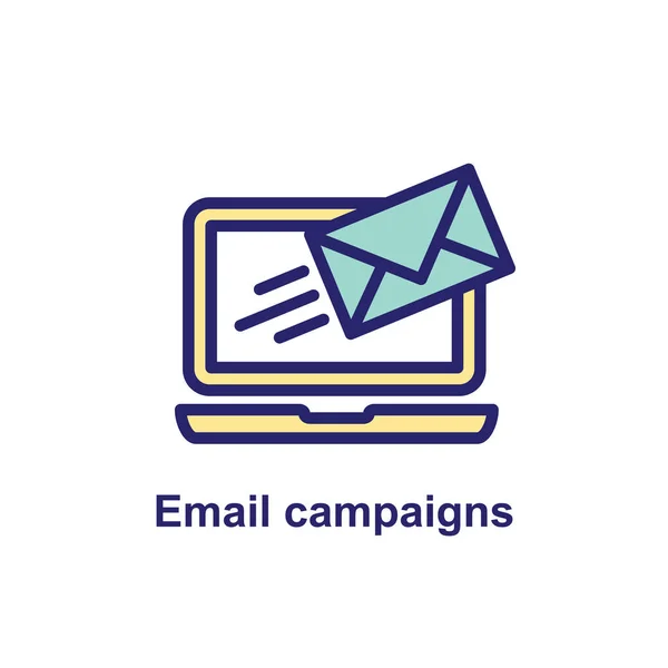 Ícone de campanhas de email marketing - envelope voador mostrando ser s — Vetor de Stock