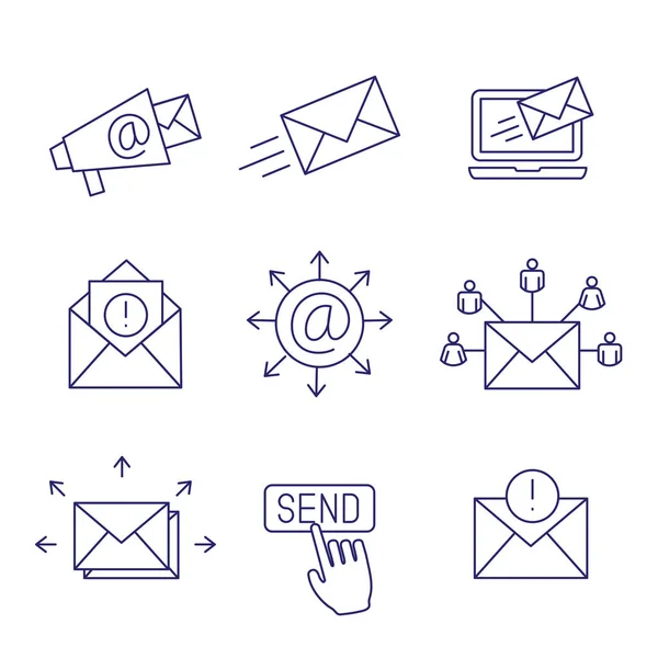 E-Mail Marketing Kampagnen Icon Set mit E-Mail Liste, Ankündigung — Stockvektor