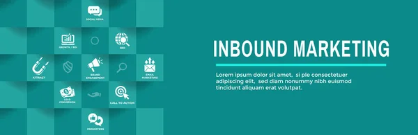 Banner web de marketing entrante digital con iconos vectoriales con CTA , — Vector de stock