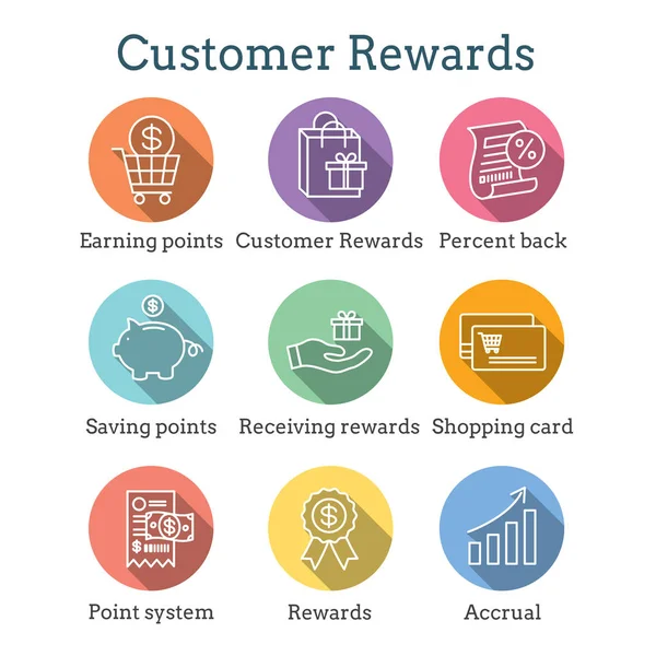 Conjunto de ícones de recompensas de clientes - Saco de compras e imagens de desconto —  Vetores de Stock