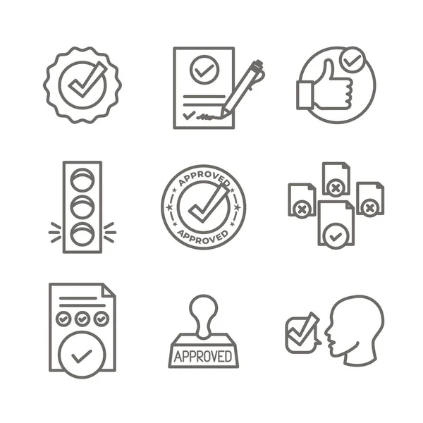 Set di icone di omologazione e firma - Icone con francobolli e versioni — Vettoriale Stock