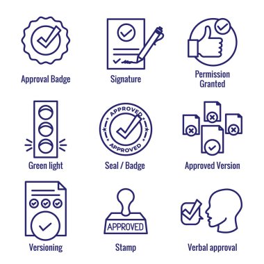 Approval and Signature Icon Set - Stamp and version icons clipart