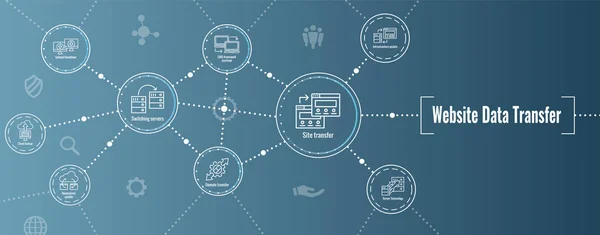 Website Data Transfer Icon Set and Web Header Banner — Stock Vector