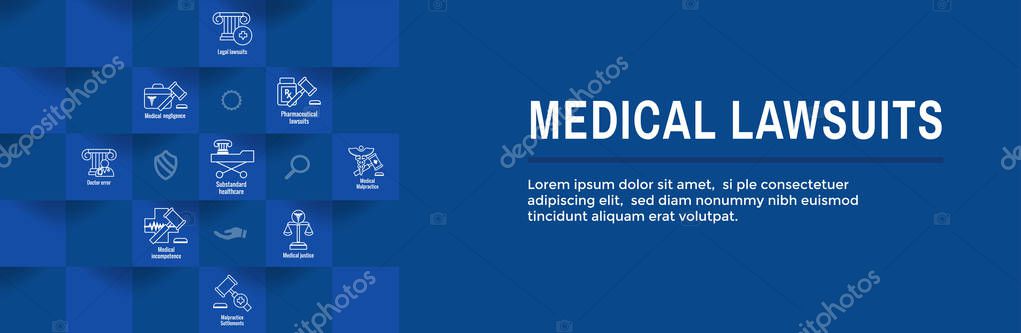 Medical Lawsuits Icon Set with Web Header Banner