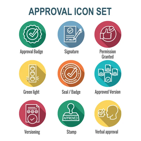Conjunto de ícones de aprovação e assinatura - Ícones de carimbo e versão —  Vetores de Stock