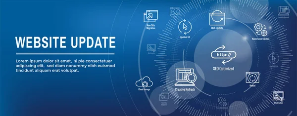 Website Update Icon Set with Web Header Banner — Stock Vector