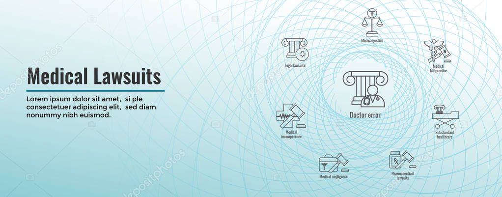 Medical Lawsuits Icon Set with Web Header Banner