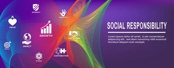 CSR-Corporate społeczna odpowiedzialność zarys ikona zestaw-Web Heade — Wektor stockowy