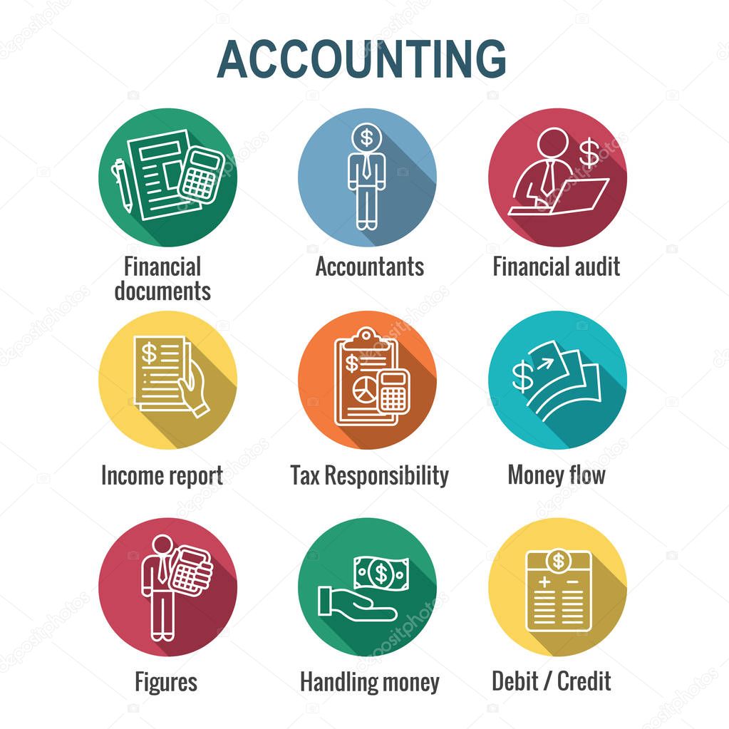 Accountant or Accounting Icon Set - money, accountant and figure