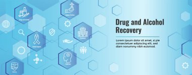 İlaç ve alkol bağımlılığı Icon Set & web header banner