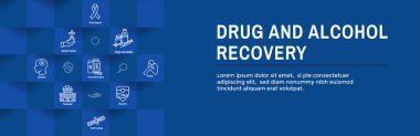 İlaç ve alkol bağımlılığı Icon Set & web header banner