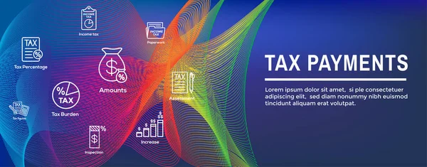 Concepto de impuestos: porcentaje pagado, icono e idea de ingresos. Vector plano — Vector de stock