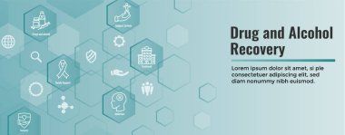 İlaç ve alkol bağımlılığı Icon Set & web header banner