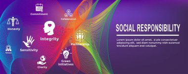 Sosyal sorumluluk Icon Set & Web üstbilgi Banner