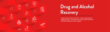 İlaç ve alkol bağımlılığı Icon Set & web header banner