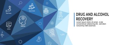 İlaç ve alkol bağımlılığı Icon Set & web header banner