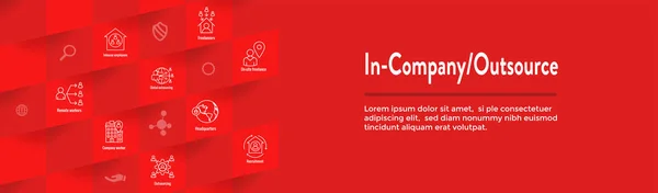 In-Company och outsourca Ikonuppsättning-Web header banner — Stock vektor