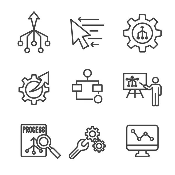 Conjunto de iconos de eficiencia de flujo de trabajo: tiene operaciones, procesos, Automa — Vector de stock
