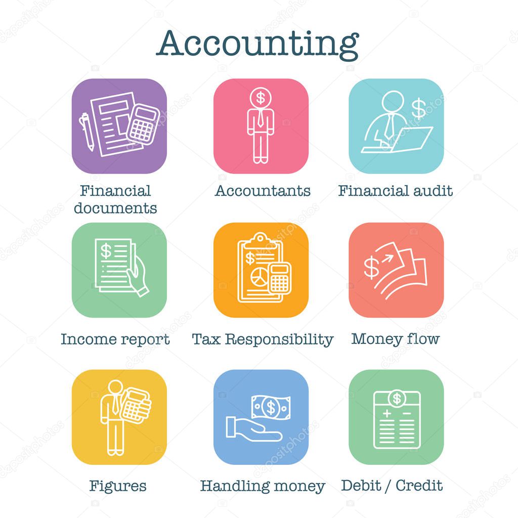 Accountant or Accounting Icon Set - money, accountant and figure