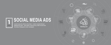 Sosyal medya reklamları simge seti ve Web üstbilgisi Banner