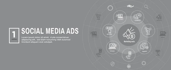 Banner di intestazione Web e set di icone per social media — Vettoriale Stock