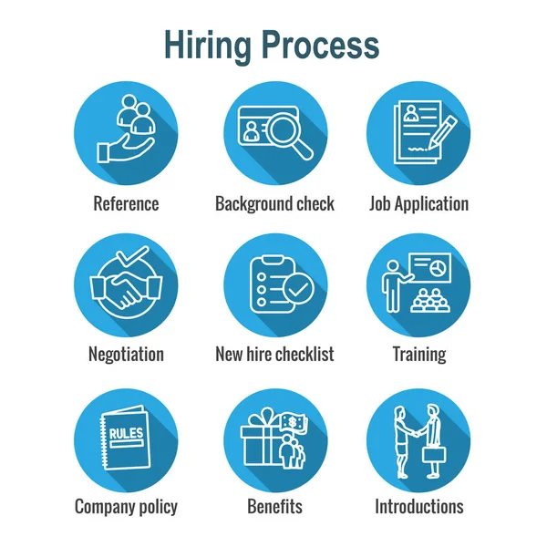 Hiring Process icon set with Benefits, background check, introdu — Stock Vector