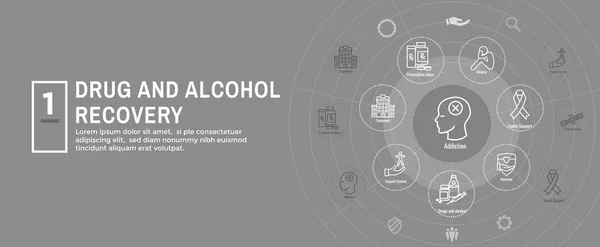Drug and Alcohol Dependency Icon Set & Web Header Banner — Stock Vector