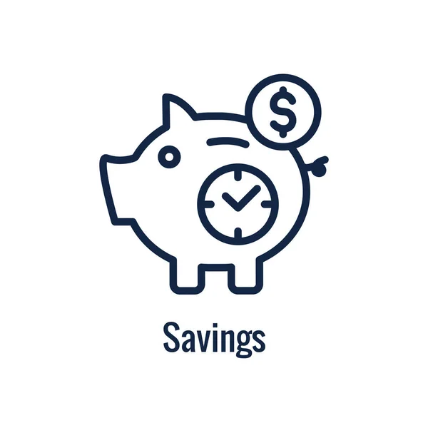 Пенсионные сбережения икона с пенсионными и денежными изображениями — стоковый вектор