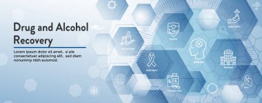 İlaç ve alkol bağımlılığı Icon Set & web header banner