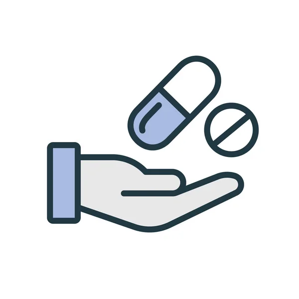 Mão com medicamentos de prescrição - comprimidos e cápsulas — Vetor de Stock