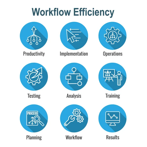 Workflow-Effizienz-Symbol gesetzt - hat Operationen, Prozesse, Automatisierung — Stockvektor