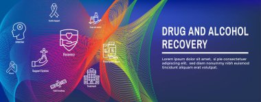 İlaç ve alkol bağımlılığı Icon Set & web header banner